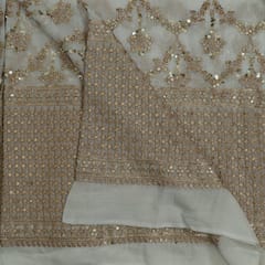 White Colour Dyeable Georgette Zari Embroidered Fabric