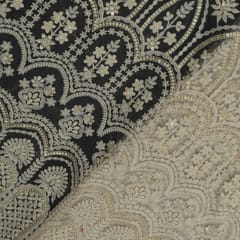 White Colour Net Sequins and Thread Embroidered Fabric