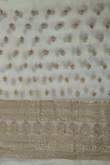 White Colour Dyeable Georgette Zari Embroidered Fabric