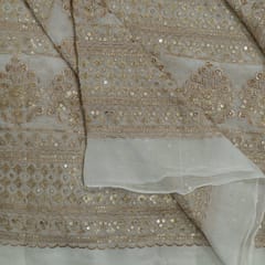 White Colour Dyeable Georgette Zari Embroidered Fabric