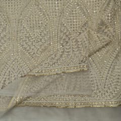 White Colour Dyeable Net Sequins and Thread Embroidered Fabric