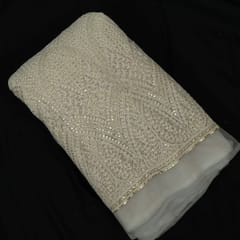 White Colour Dyeable Net Sequins and Thread Embroidered Fabric