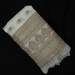 White Colour Dyeable Georgette Zari Embroidered Fabric