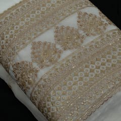 White Colour Dyeable Georgette Zari Embroidered Fabric