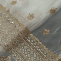 White Colour Dyeable Georgette Zari Embroidered Fabric