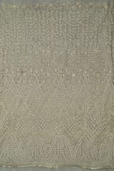 White Colour Dyeable Net Sequins and Thread Embroidered Fabric