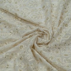 White Colour Dyeable Georgette Thread Embroidered Fabric