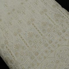 White Colour Dyeable Georgette Thread Embroidered Fabric