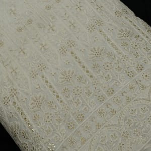 White Colour Dyeable Georgette Thread Embroidered Fabric