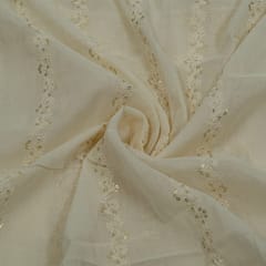 Off White Colour Dyeable Mal Cotton Embroidered Fabric