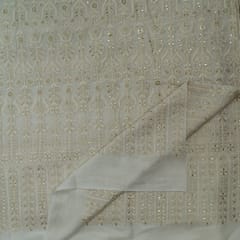 White Colour Dyeable Georgette Thread Embroidered Fabric