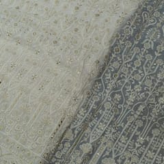 White Colour Dyeable Georgette Thread Embroidered Fabric