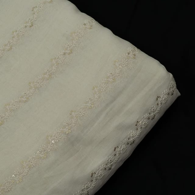 Off White Colour Dyeable Mal Cotton Embroidered Fabric