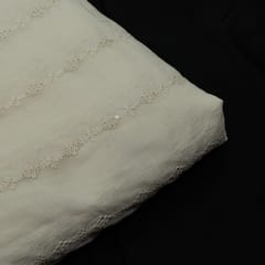 Off White Colour Dyeable Mal Cotton Embroidered Fabric