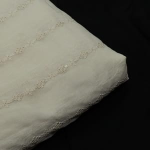 Off White Colour Dyeable Mal Cotton Embroidered Fabric