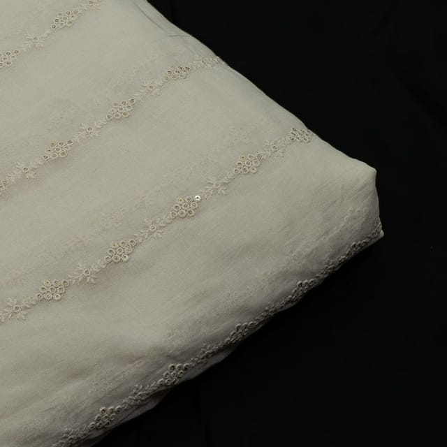 Off White Colour Dyeable Mal Cotton Embroidered Fabric
