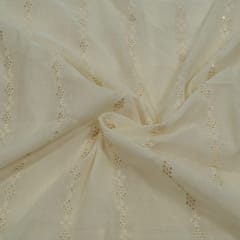 Off White Colour Dyeable Mal Cotton Embroidered Fabric