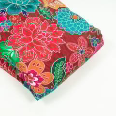 Maroon Colour Viscose Crepe Print with Embroidered Fabric