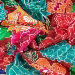 Maroon Colour Viscose Crepe Print with Embroidered Fabric