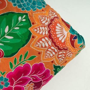Orange Colour Viscose Crepe Print with Embroidered Fabric