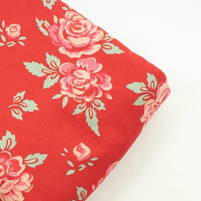 Red Colour Cotton Flex Printed Fabric
