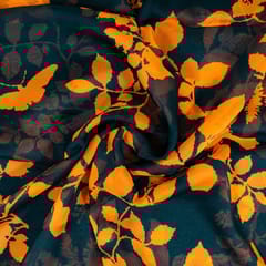 Black Colour Viscose Organza Digital Printed Fabric