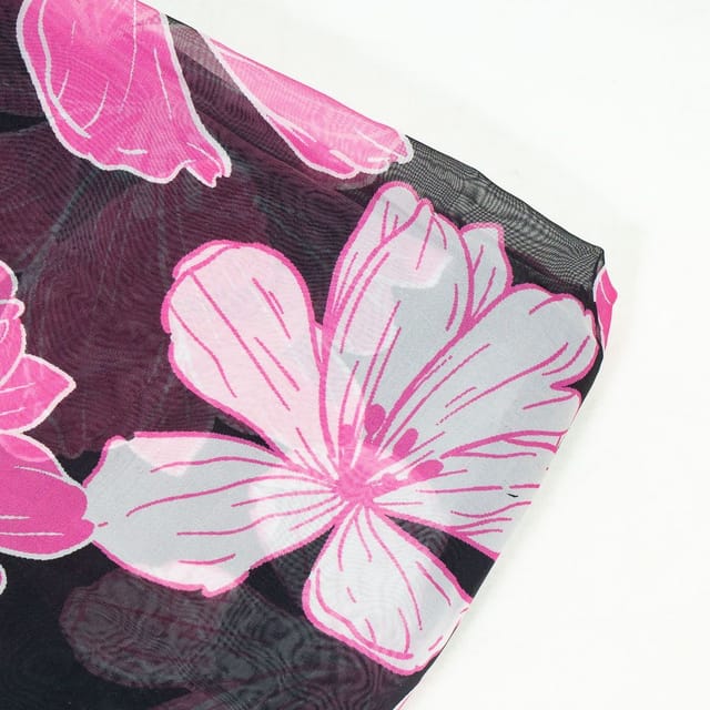 Black Colour Viscose Organza Digital Printed Fabric