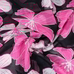 Black Colour Viscose Organza Digital Printed Fabric