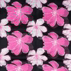 Black Colour Viscose Organza Digital Printed Fabric