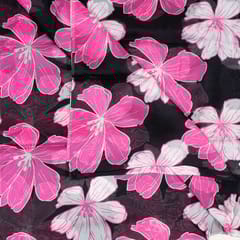 Black Colour Viscose Organza Digital Printed Fabric