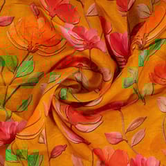 Mustard Colour Viscose Organza Digital Printed Fabric