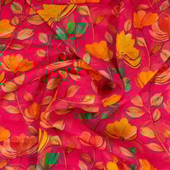 Majenta Colour Viscose Organza Digital Printed Fabric