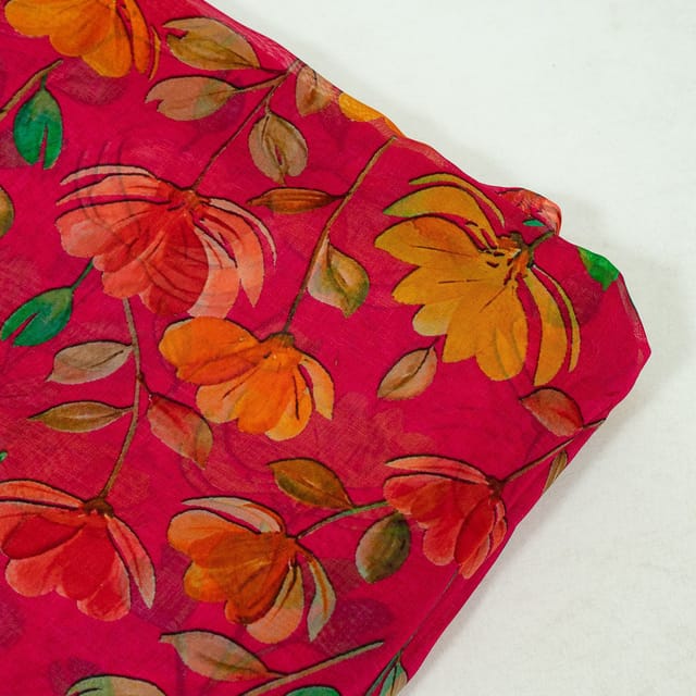 Majenta Colour Viscose Organza Digital Printed Fabric