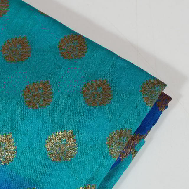 Blue with Firozi Colour Silk Shibori Booti Fabric