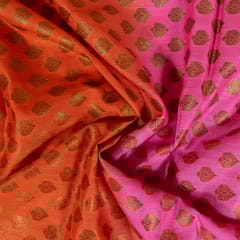 Orange with Pink Colour Silk Shibori Booti Fabric