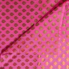 Orange with Pink Colour Silk Shibori Booti Fabric