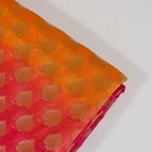 Yellow with Pink Colour Silk Shibori Booti Fabric