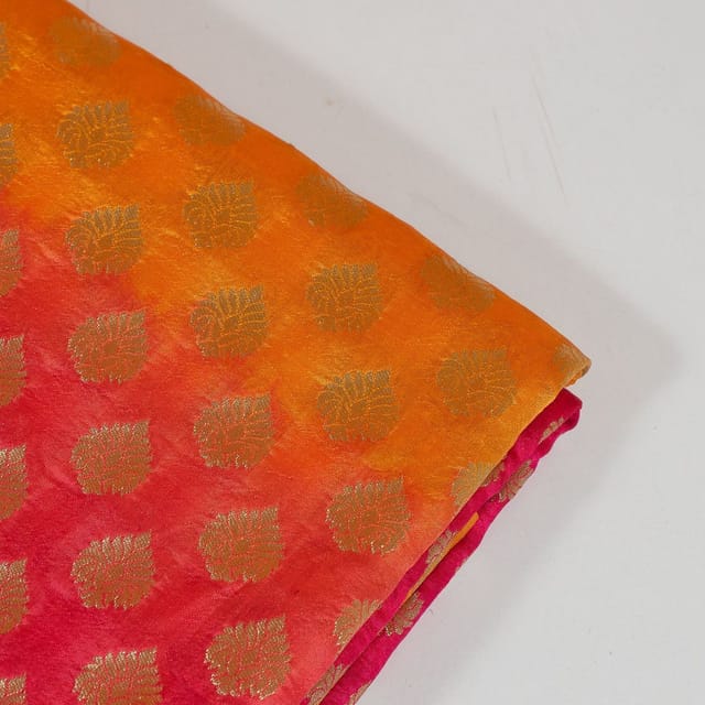 Yellow with Pink Colour Silk Shibori Booti Fabric