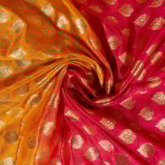 Yellow with Pink Colour Silk Shibori Booti Fabric