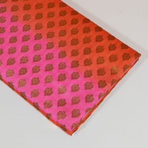 Orange with Pink Colour Silk Shibori Booti Fabric