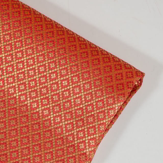 Red Colour Satin Brocade Fabric