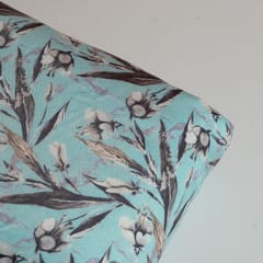 Sky Blue Colour Poplin Lycra Printed Fabric
