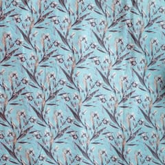 Sky Blue Colour Poplin Lycra Printed Fabric