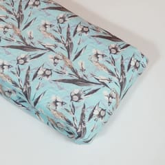 Sky Blue Colour Poplin Lycra Printed Fabric