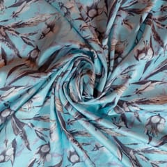 Sky Blue Colour Poplin Lycra Printed Fabric