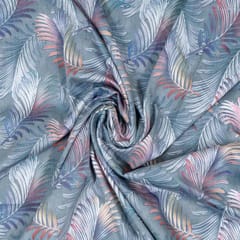 Grey Colour Poplin Lycra Printed Fabric