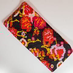 Black Colour Dola Silk Digital Printed Fabric