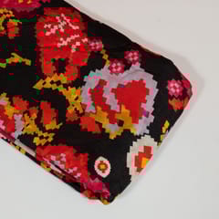 Black Colour Dola Silk Digital Printed Fabric