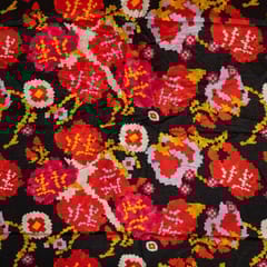 Black Colour Dola Silk Digital Printed Fabric
