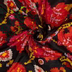 Black Colour Dola Silk Digital Printed Fabric